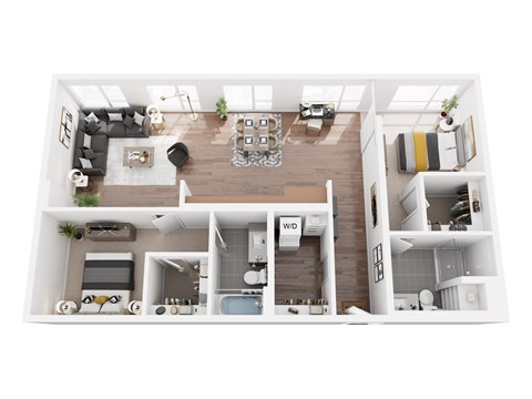 Floor plan for 2 beds, 2 baths, 1111 sqft